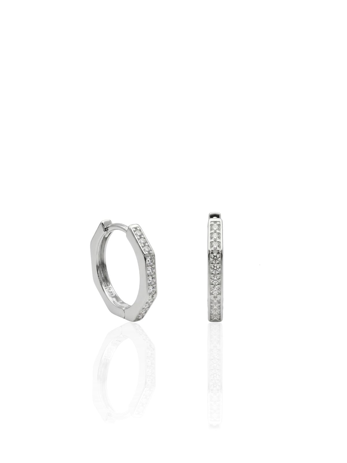 Feine eckige Silber-Creolen mit Zirkonia aus 925er Sterlingsilber – Oya Silver