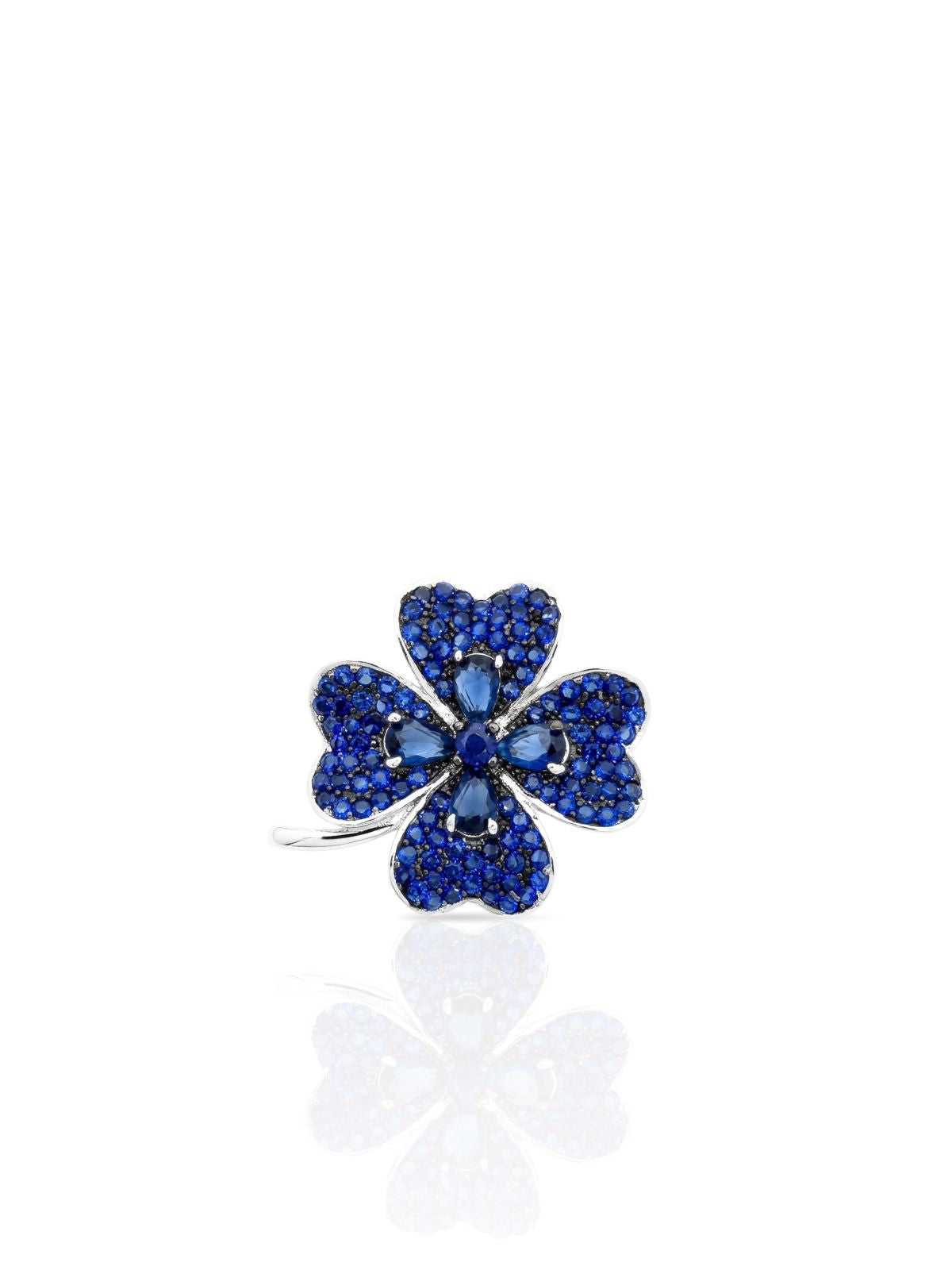 Kleeblatt-Brosche aus Silber mit saphirblauen Zirkonia aus 925er Sterlingsilber – Oya Silver