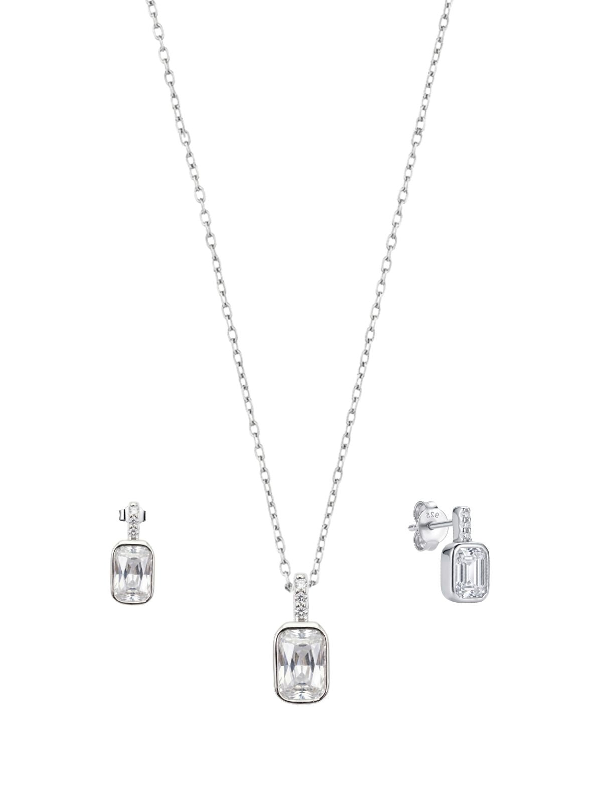 Minimalistisches Silber-Schmuckset mit Baguette-Zirkonia aus 925er Sterlingsilber – Oya Silver