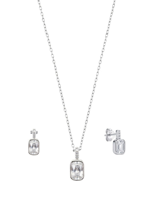 Minimalistisches Silber-Schmuckset mit Baguette-Zirkonia aus 925er Sterlingsilber – Oya Silver