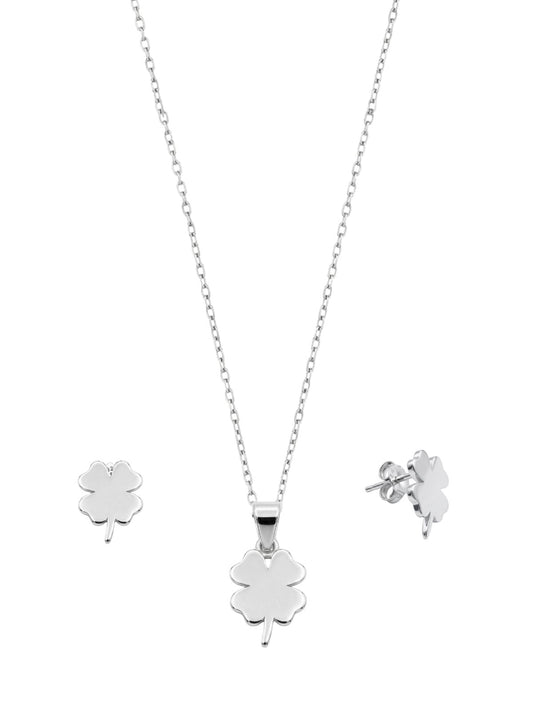 Minimalistisches Kleeblatt-Schmuckset aus Silber – Halskette & Ohrringe aus 925er Sterlingsilber – Oya Silver