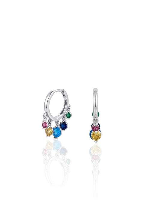Feine Silber-Creolen mit mehreren farbigen Zirkonia aus 925er Sterlingsilber – Oya Silver