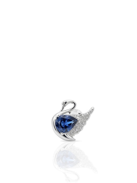 Schwan-Brosche aus 925 Silber mit Saphir- und Smaragd-Zirkonia 1,6 x 1,9 cm – Ansicht 1 | Oya Silver