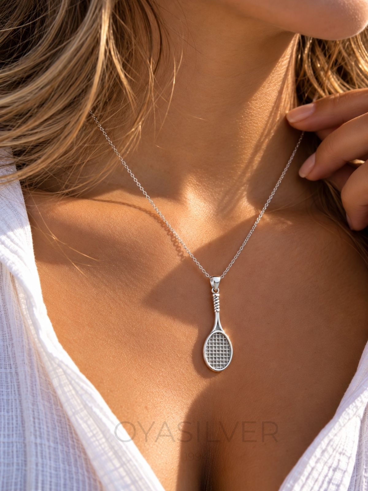 Tennisschläger-Halskette aus 925 Silber – Oya Silver – Ansicht 5