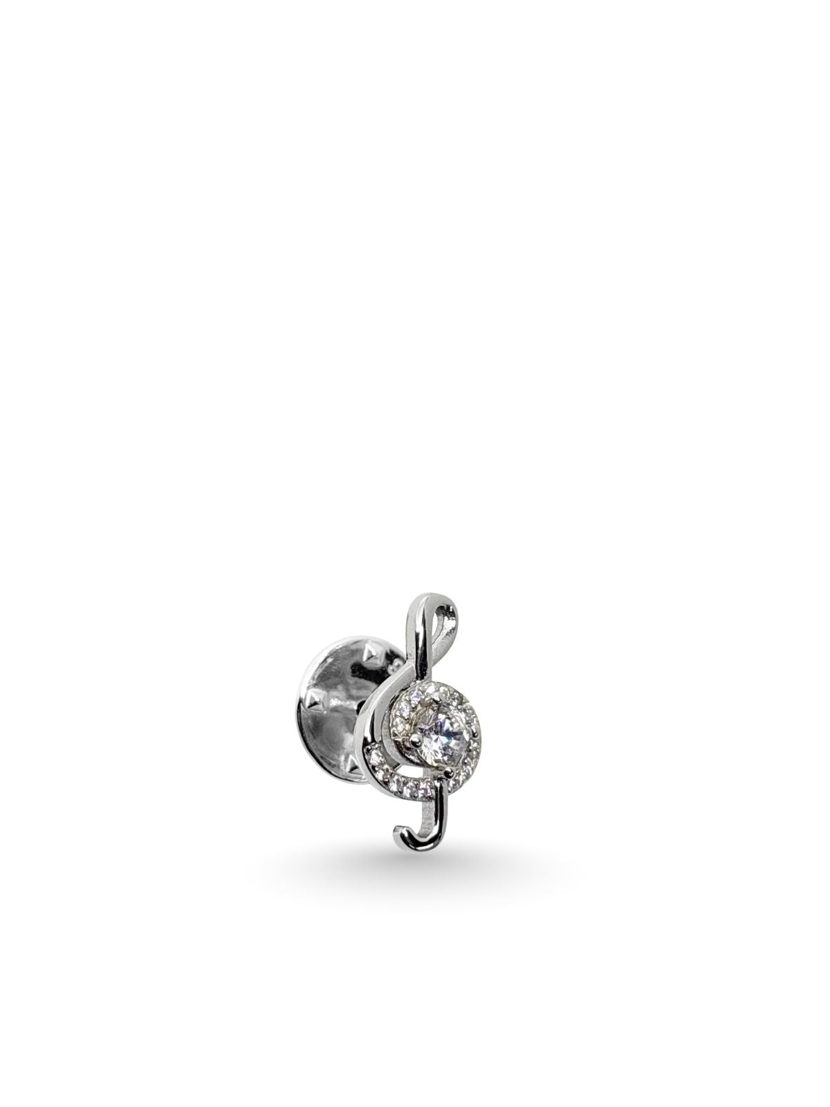 Minimalistische Violinschlüssel-Brosche mit Zirkon 1,7 x 1,1 cm – Oya Silver