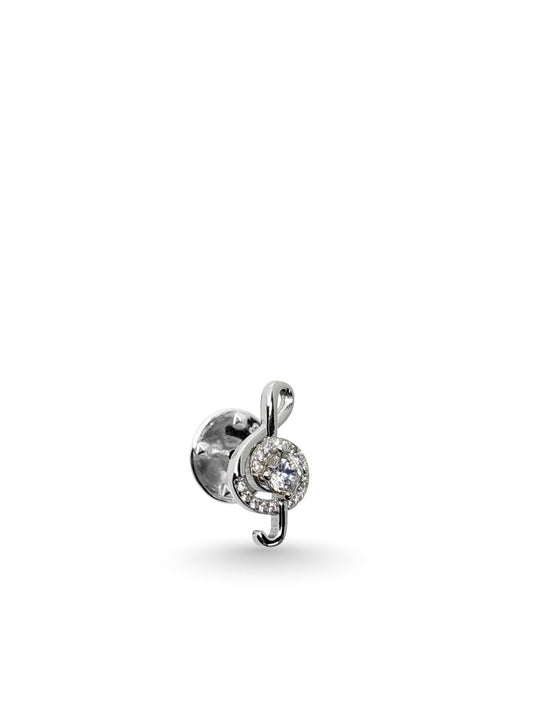 Minimalistische Violinschlüssel-Brosche mit Zirkon 1,7 x 1,1 cm – Oya Silver