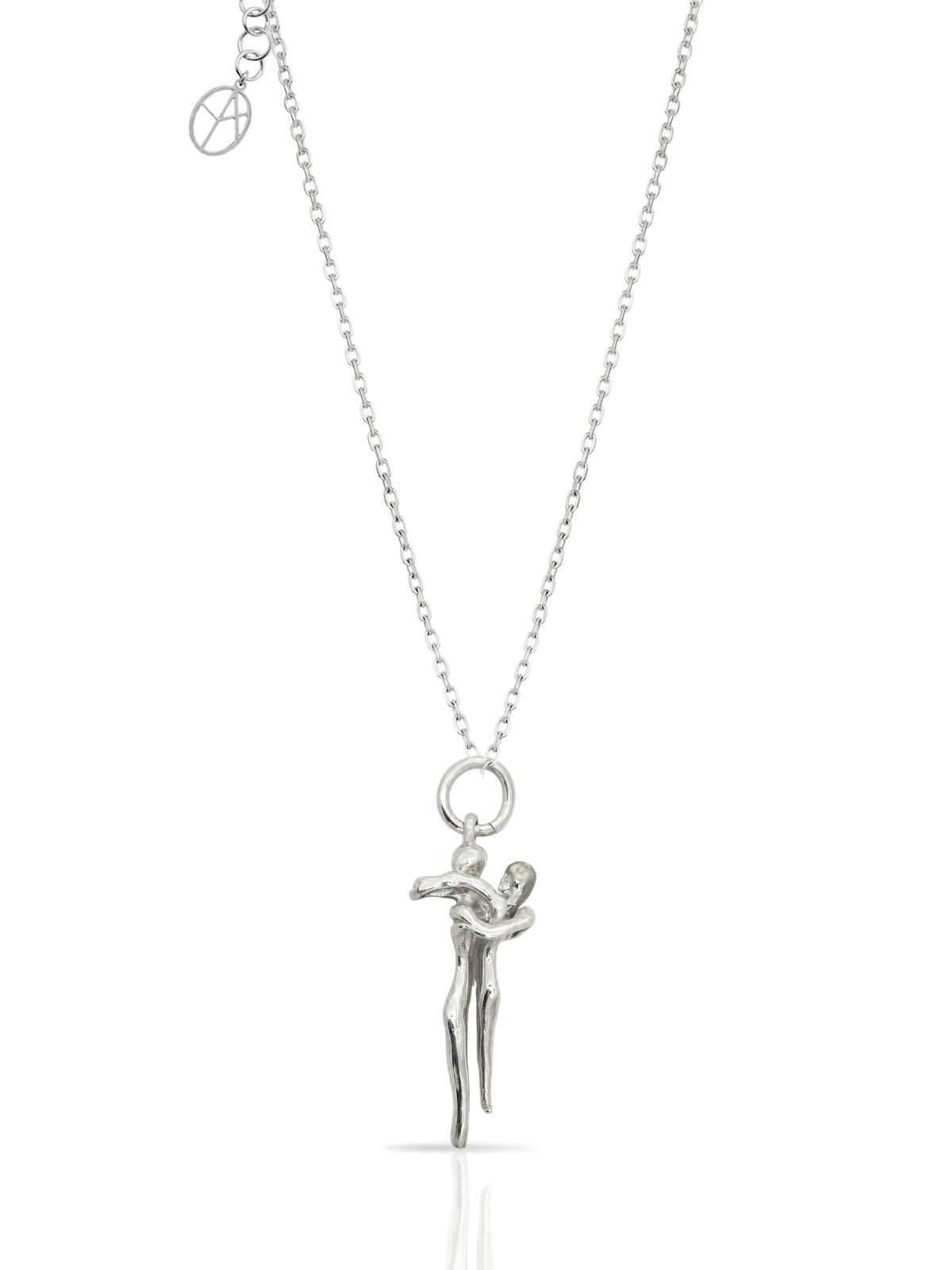 Bewegliche Paar-Halskette aus Silber mit Umarmungsdesign aus 925er Sterlingsilber – Oya Silver