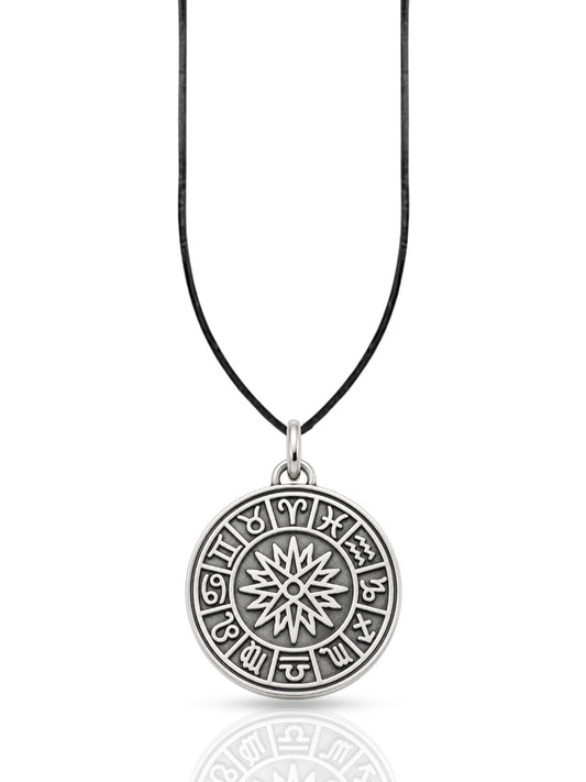 Große Zodiak-Sonnen-Halskette aus 925 Silber – Oya Silver