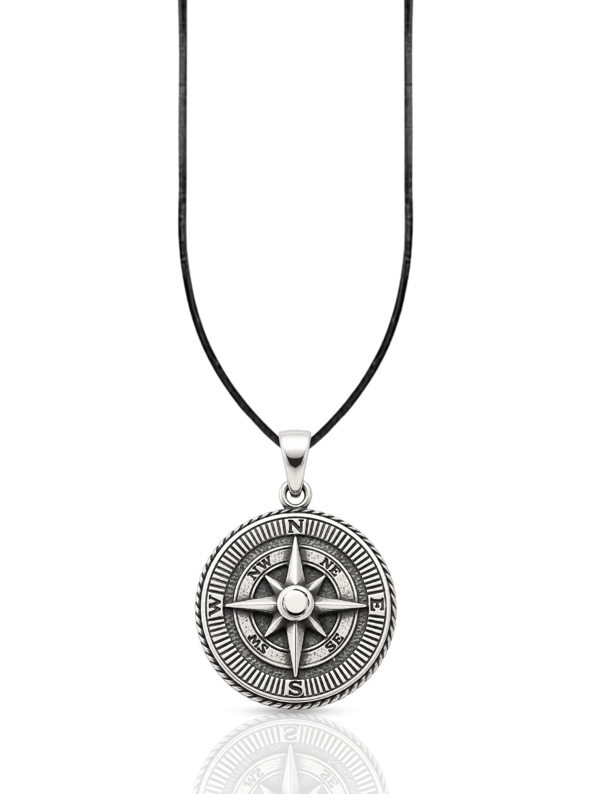 Große Kompass-Halskette aus 925 Silber – Oya Silver