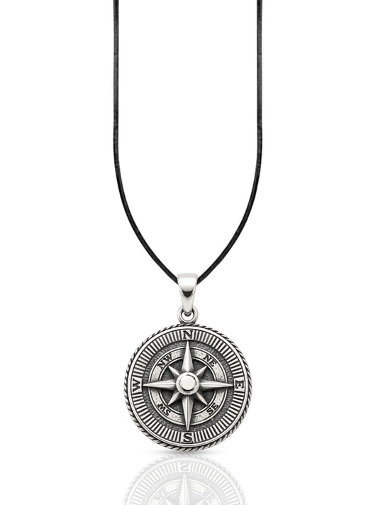 Große Kompass-Halskette aus 925 Silber – Oya Silver