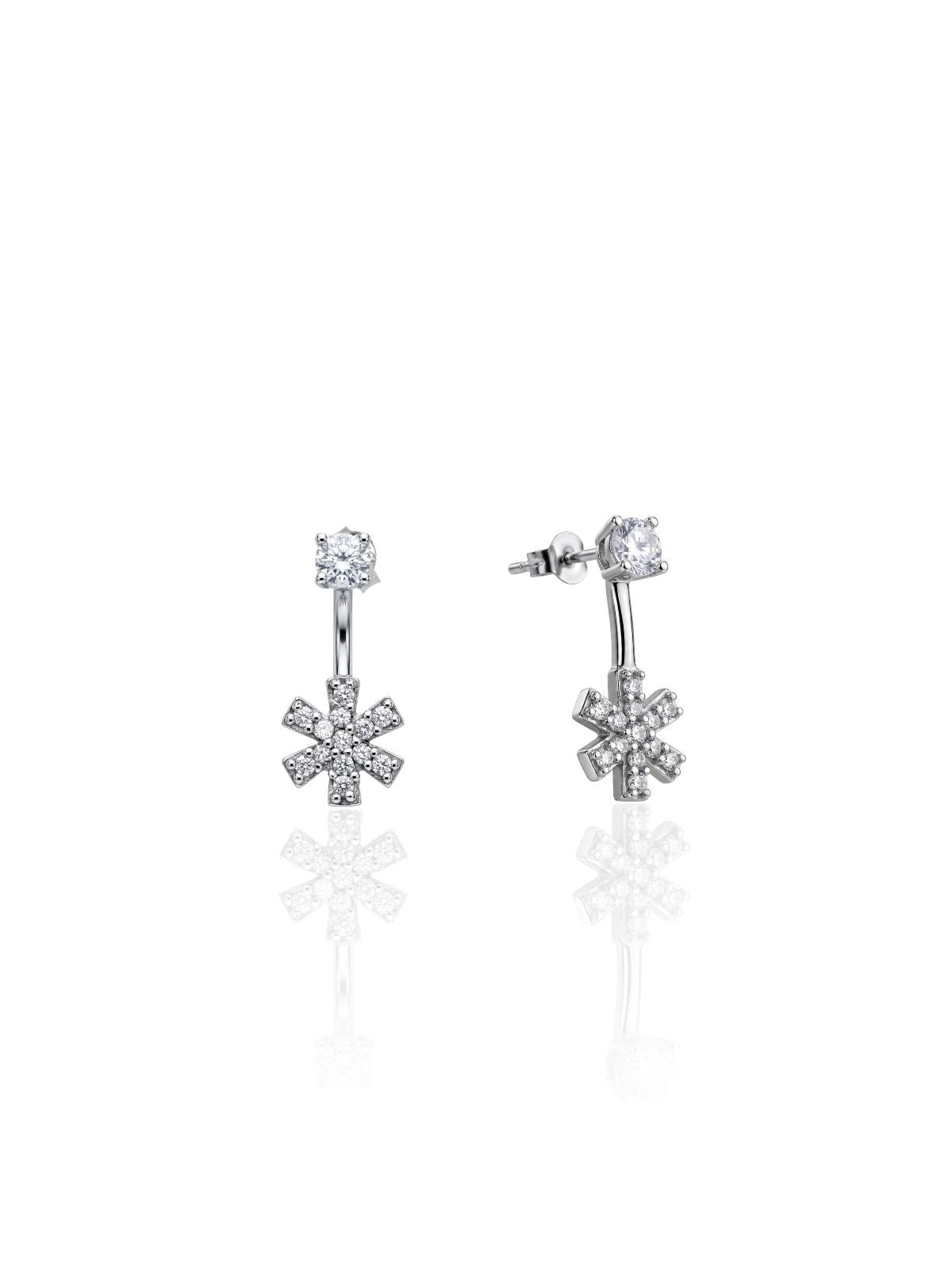 Schneeflocken-Ohrstecker aus Silber mit Zirkonia aus 925er Sterlingsilber – Oya Silver