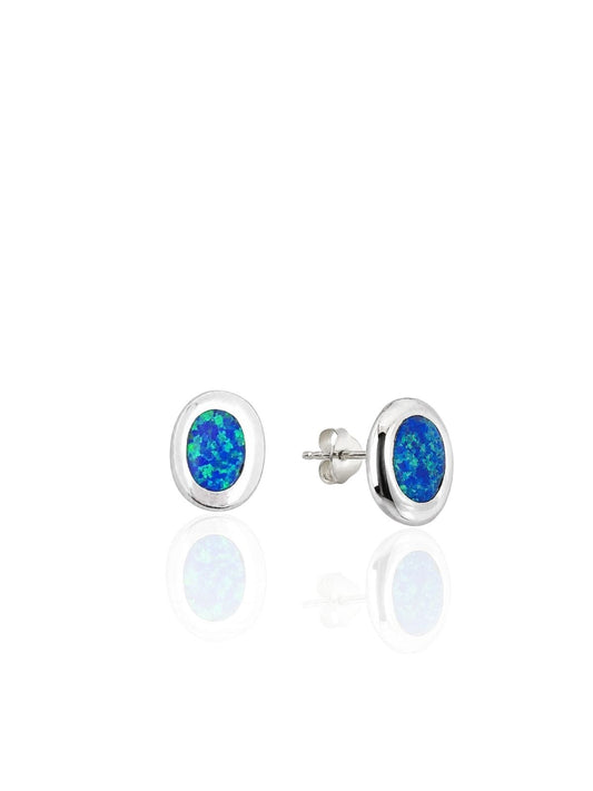 Ovale Ohrringe aus 925 Silber mit Opal 1,2 x 0,4 cm – Ansicht 1 | Oya Silver
