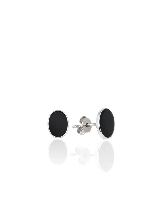 Ovale Ohrringe aus 925 Silber mit schwarzer Emaille 0,9 x 0,6 cm – Ansicht 1 | Oya Silver