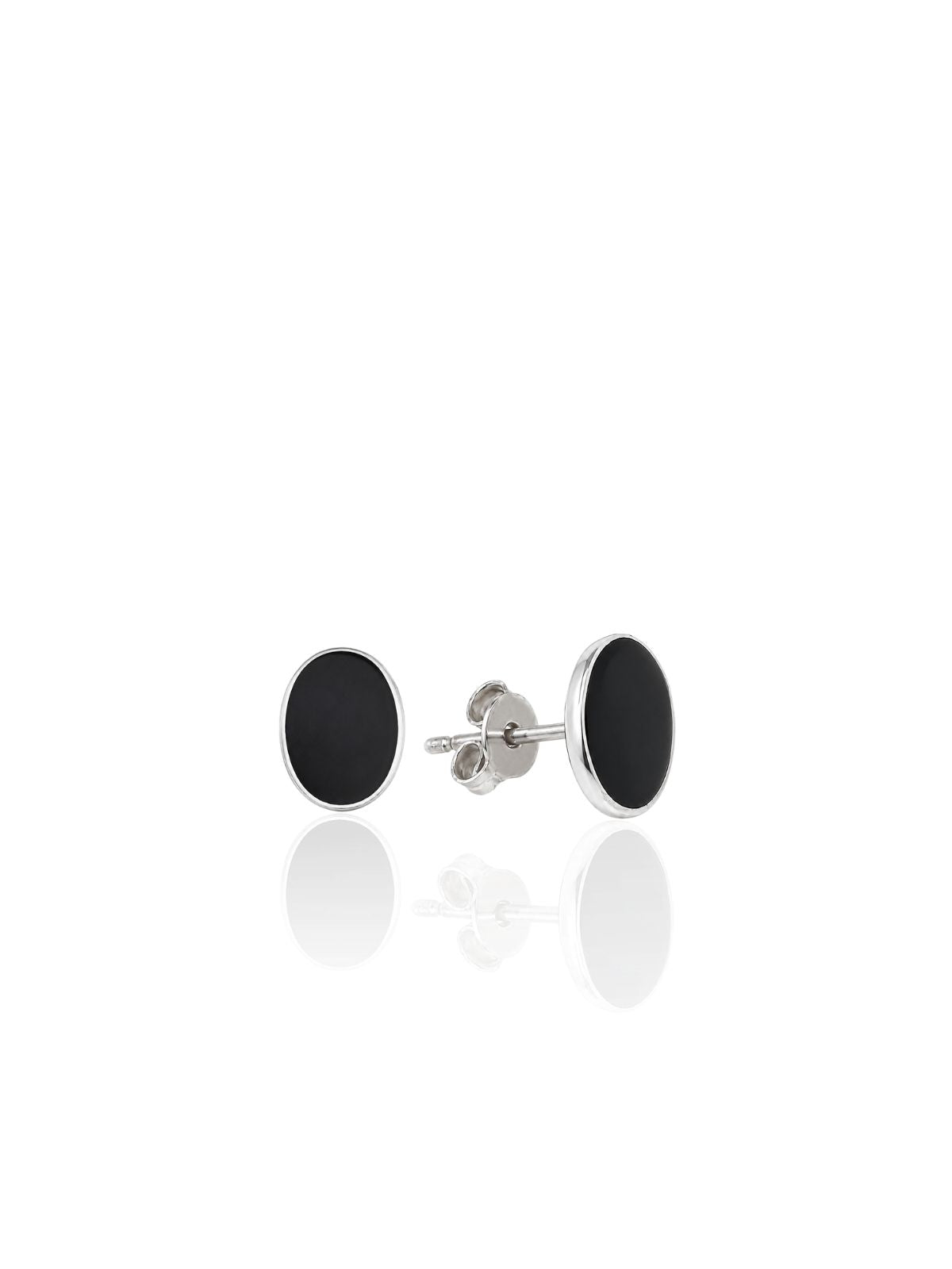 Ovale Silber-Ohrstecker mit schwarzer Emaille aus 925er Sterlingsilber – Oya Silver