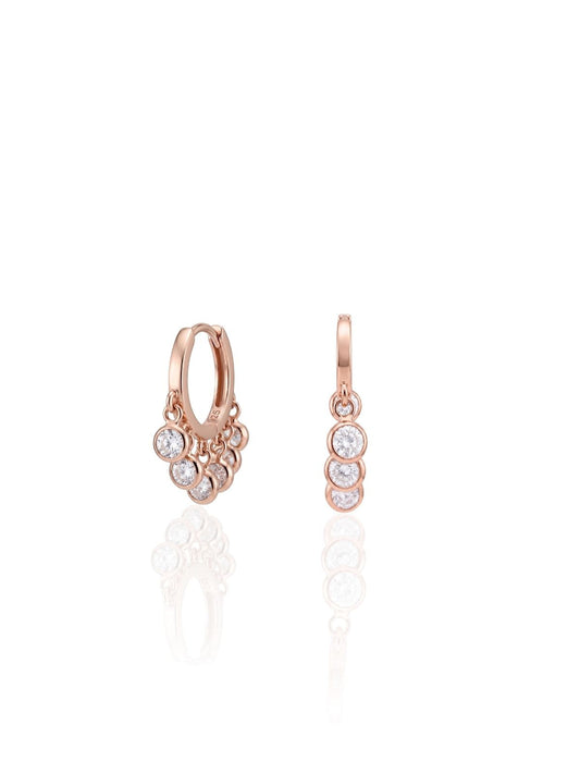 Feine Rosé-Silber-Creolen mit mehreren runden Zirkonia aus 925er Sterlingsilber – Oya Silver