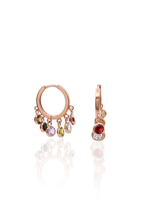 Feine Rosé-Silber-Creolen mit mehreren farbigen Zirkonia aus 925er Sterlingsilber – Oya Silver