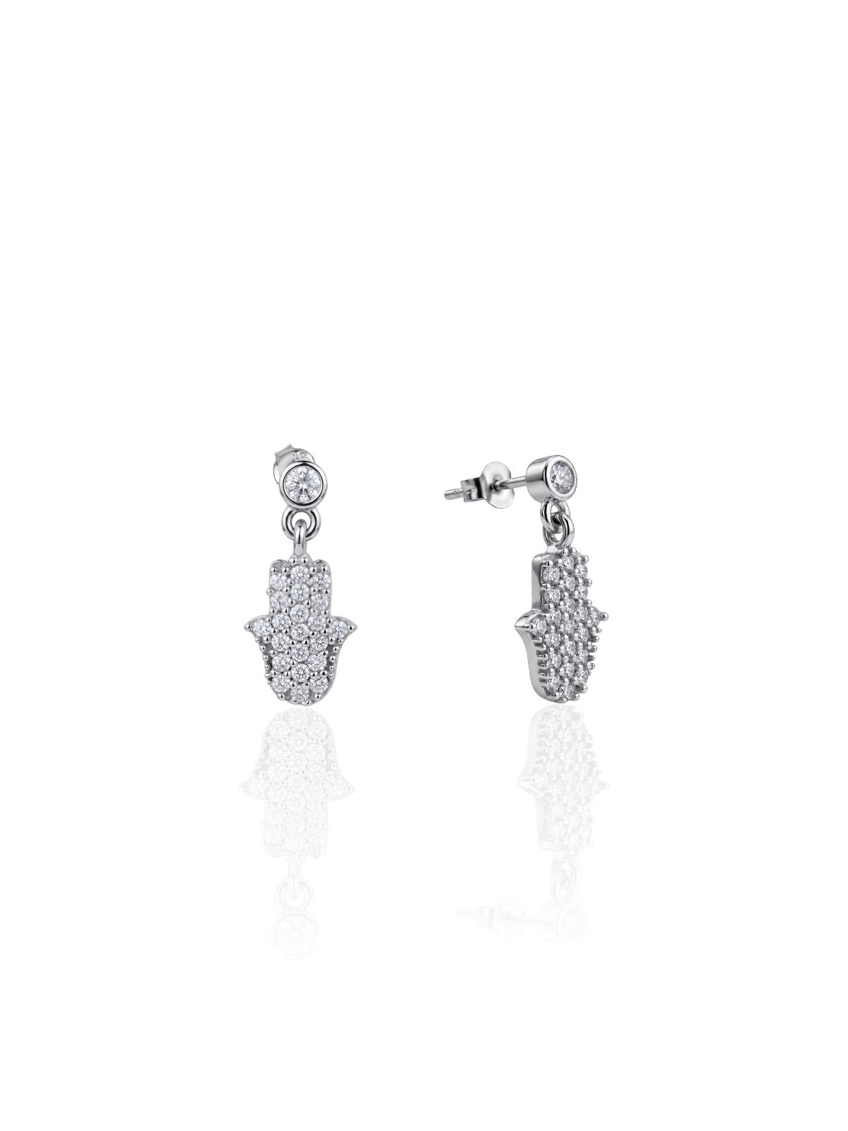 Hängende Hamsa-Ohrringe aus Silber mit Steinen aus 925er Sterlingsilber – Oya Silver