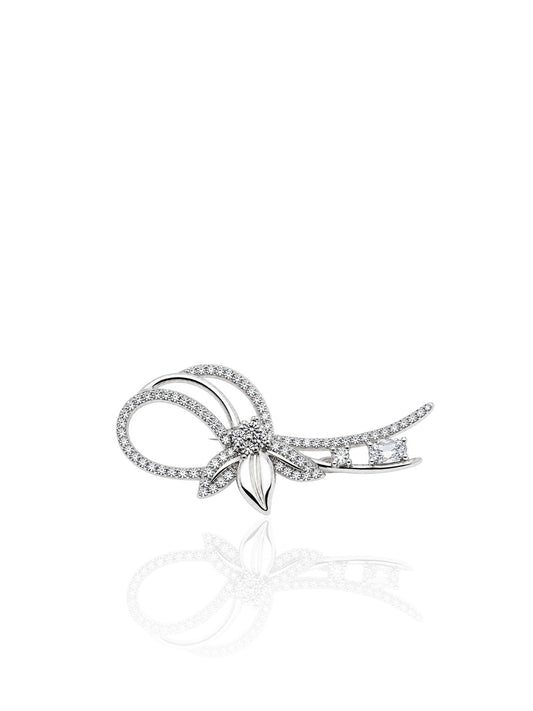 Elegante Flora-Brosche aus 925 Silber mit Zirkonia 4 x 1,6 cm – Ansicht 1 | Oya Silver