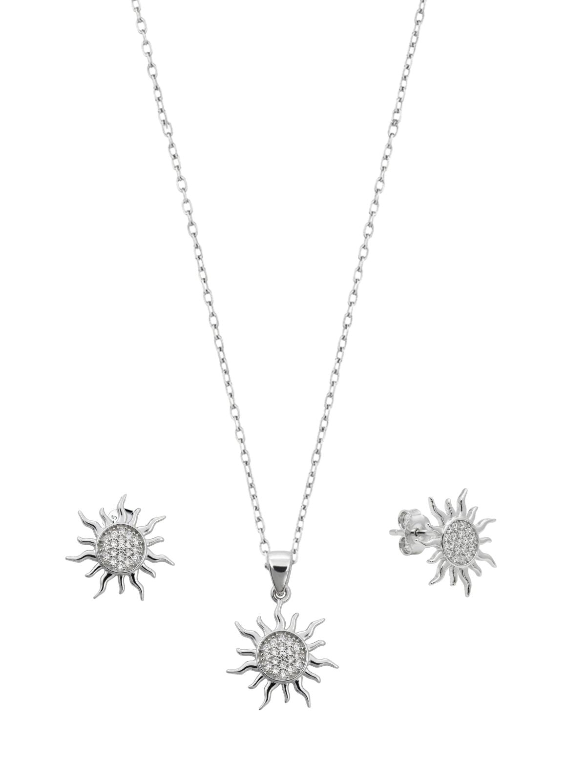 Sonnen-Schmuckset aus Silber mit Zirkonia – Halskette & Ohrringe aus 925er Sterlingsilber – Oya Silver