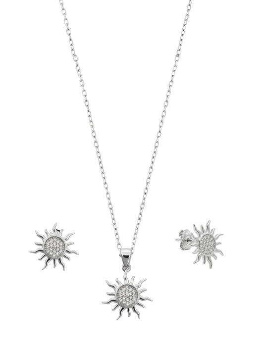 Sonnen-Schmuckset aus Silber mit Zirkonia – Halskette & Ohrringe aus 925er Sterlingsilber – Oya Silver