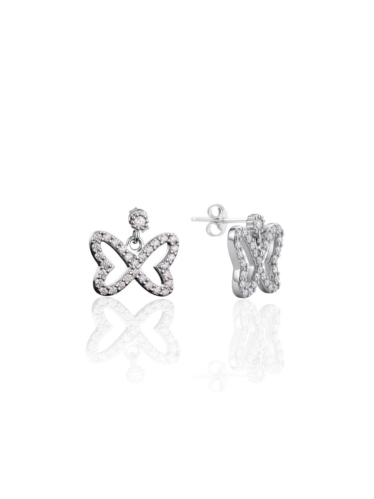 Hängende Silber-Schmetterlingsohrringe mit Zirkonia aus 925er Sterlingsilber – Oya Silver
