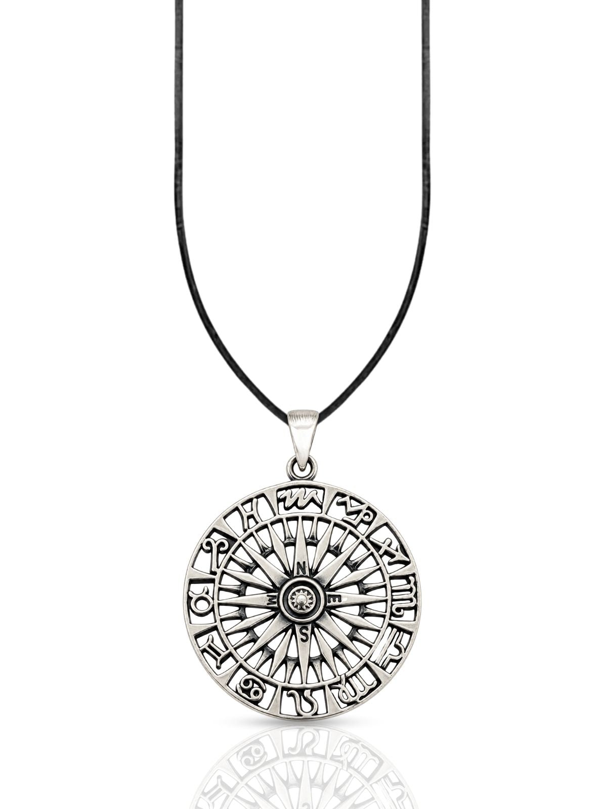 Großes Kompass-Medaillon mit Zodiak-Symbolen aus 925 Silber – Oya Silver