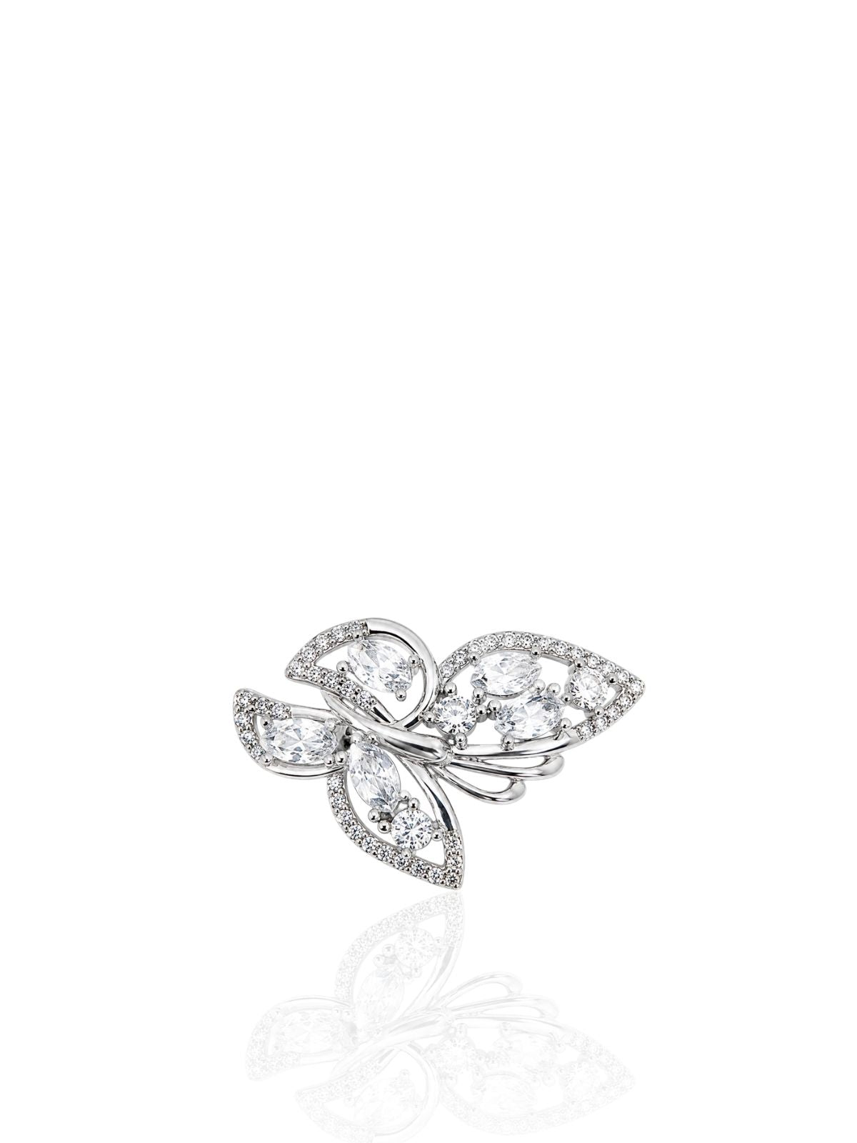 Minimalistische Schmetterlings-Brosche aus Silber mit Zirkonia aus 925er Sterlingsilber – Oya Silver