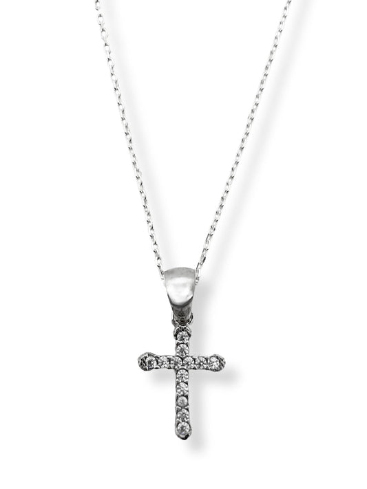 Minimalistische Kreuz-Halskette aus Silber mit weißen Steinen II – Oya Silver