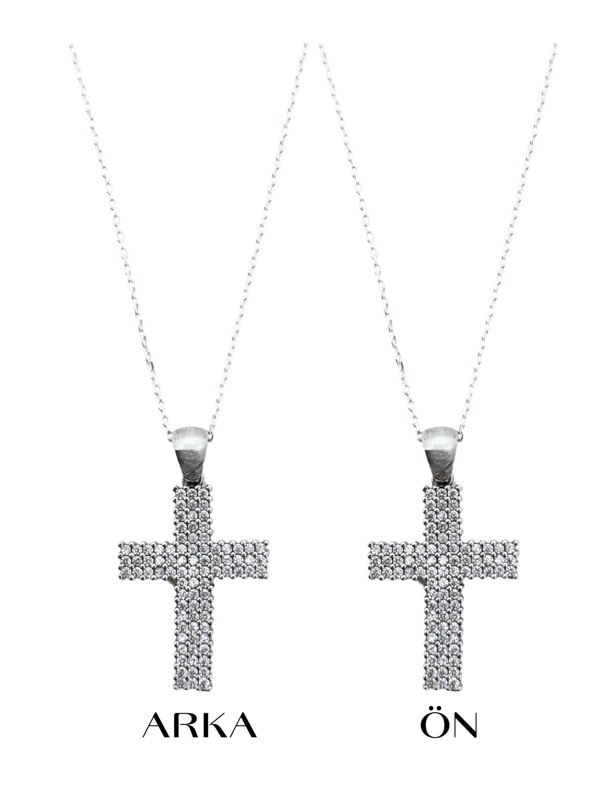 Wendbare breite Kreuz-Halskette aus Silber mit weißen Steinen – Oya Silver