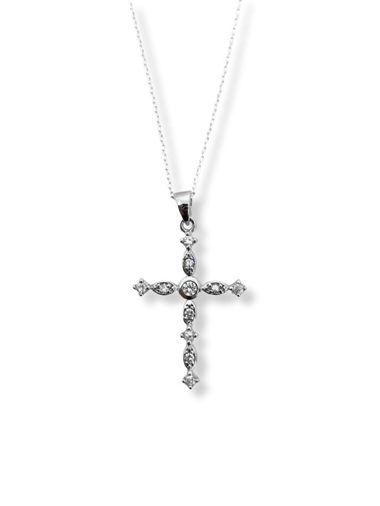 Große filigrane Kreuz-Halskette aus Silber mit Steinen – Oya Silver