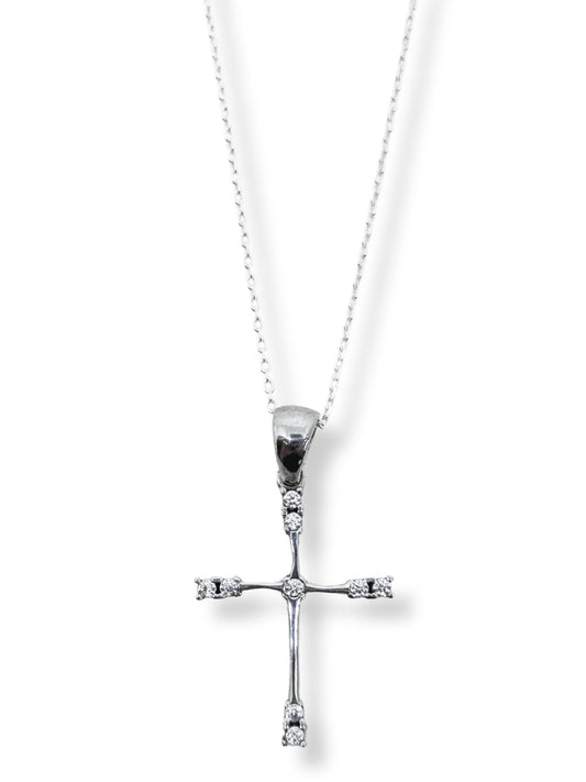Filigrane Kreuz-Halskette aus Silber mit weißen Steinen – Oya Silver