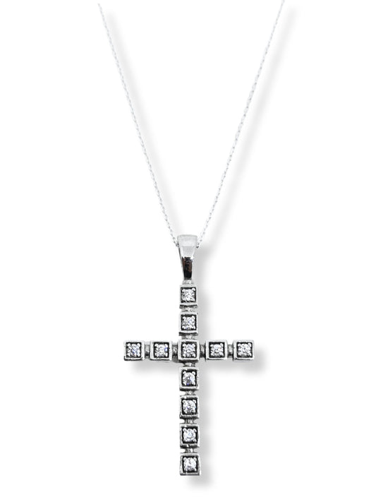 Große Kreuz-Halskette aus Silber mit quadratischem Rahmen und Steinen – Oya Silver