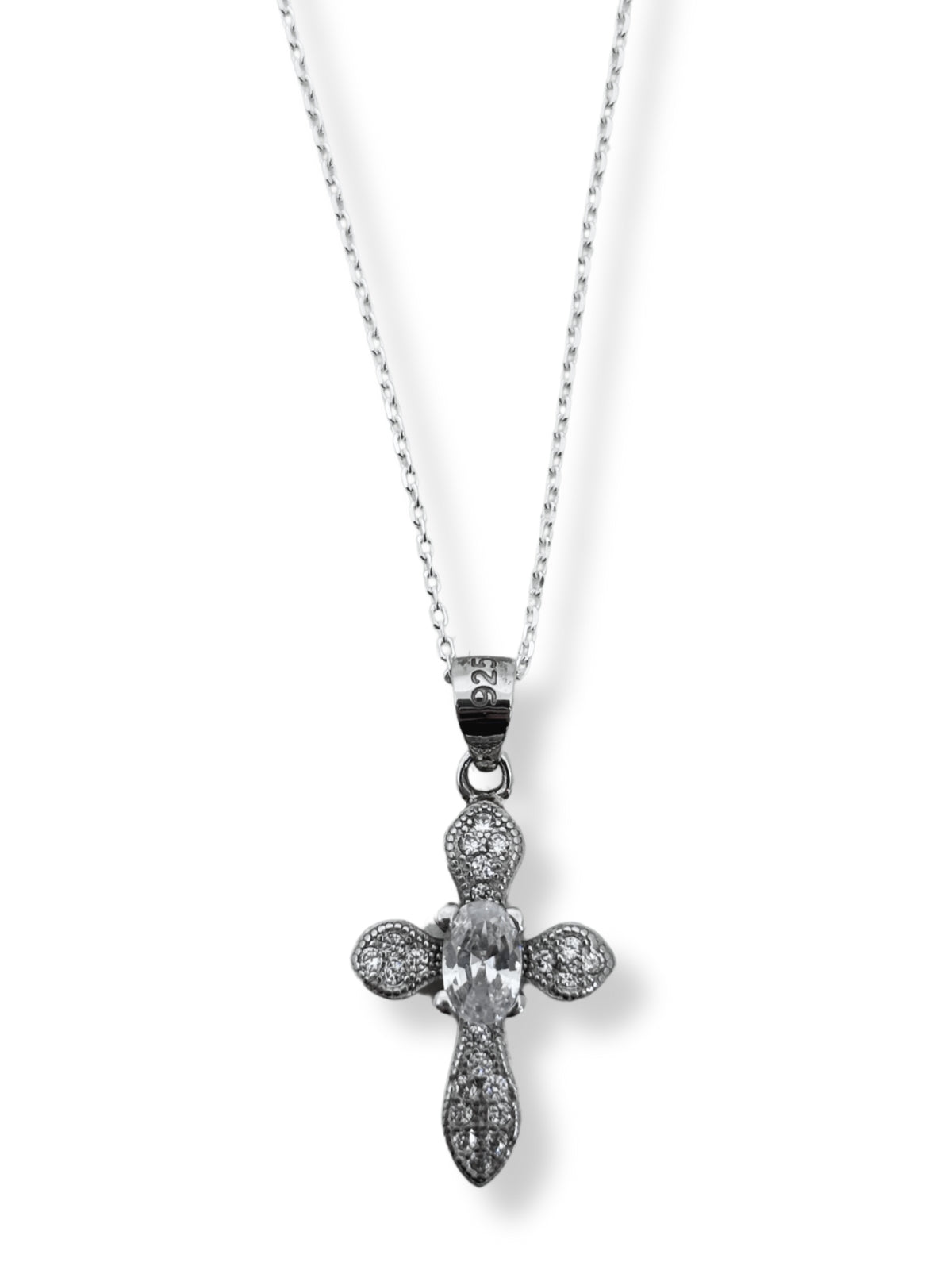 Kreuz-Halskette aus Silber mit Solitärstein – Oya Silver