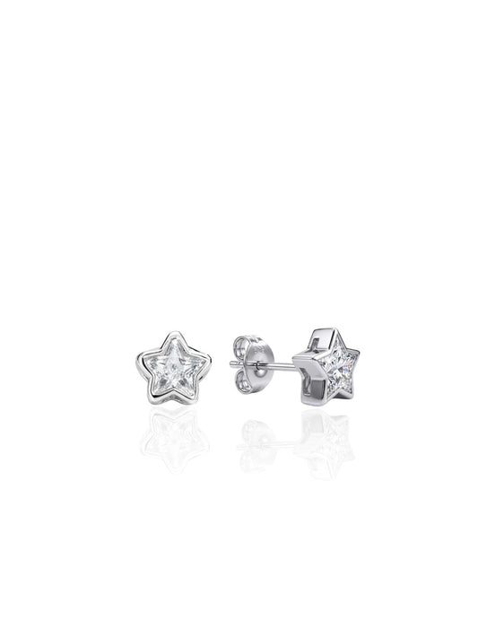 Silber-Sternohrstecker mit Zirkonia-Solitär aus 925er Sterlingsilber – Oya Silver