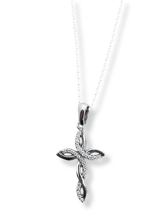 Geflochtene Kreuz-Halskette aus Silber mit weißen Steinen – Oya Silver