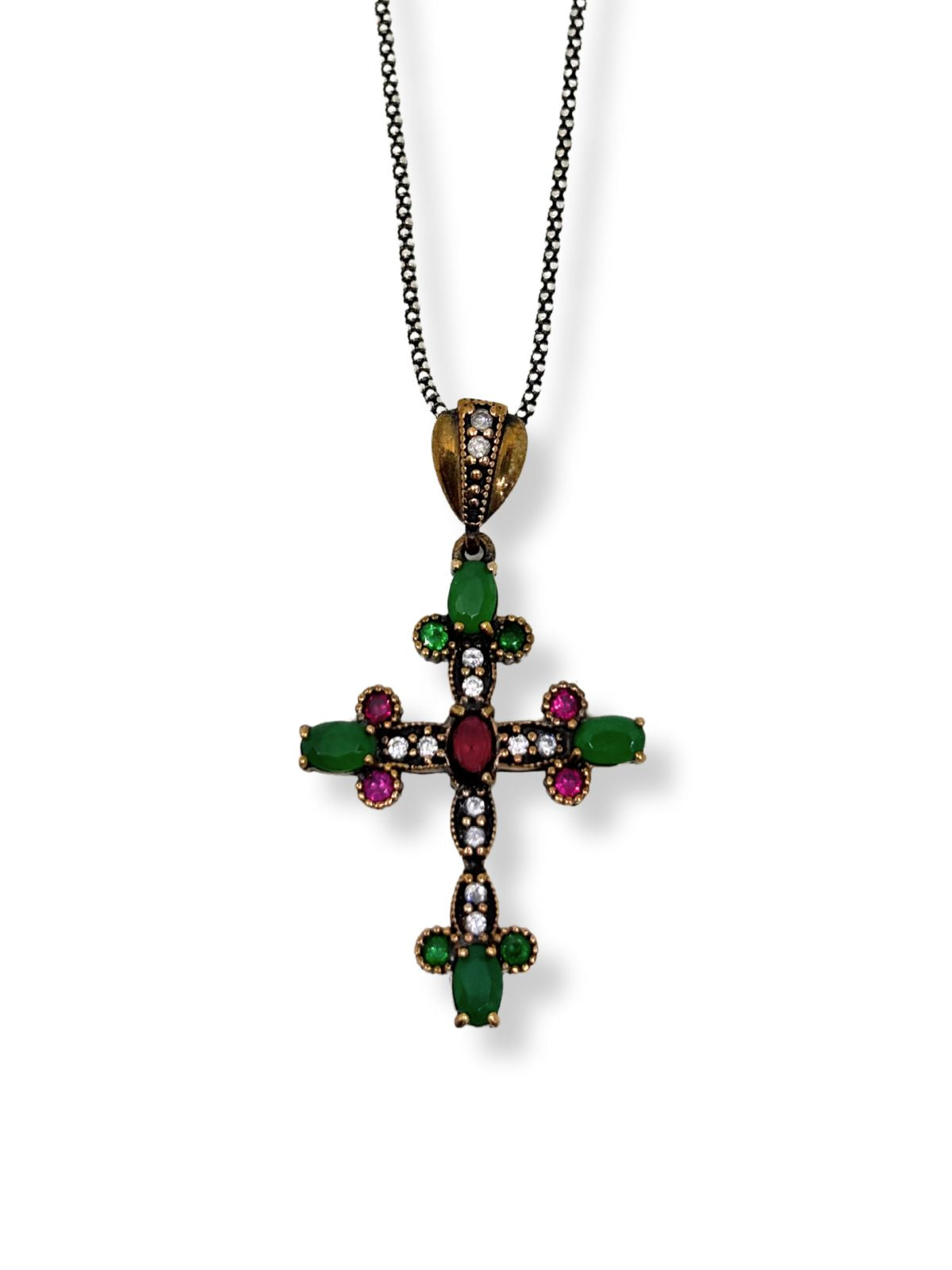 Authentische Kreuz-Halskette aus Silber mit Natursteinen – Oya Silver – Ansicht 2