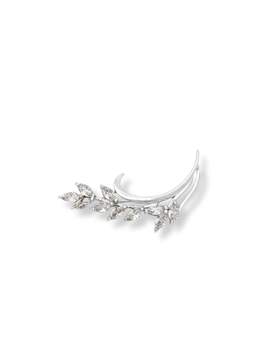 Funkelnde Blattbrosche aus Silber mit Baguette-Steinen 1,5 x 4,5 cm – Oya Silver