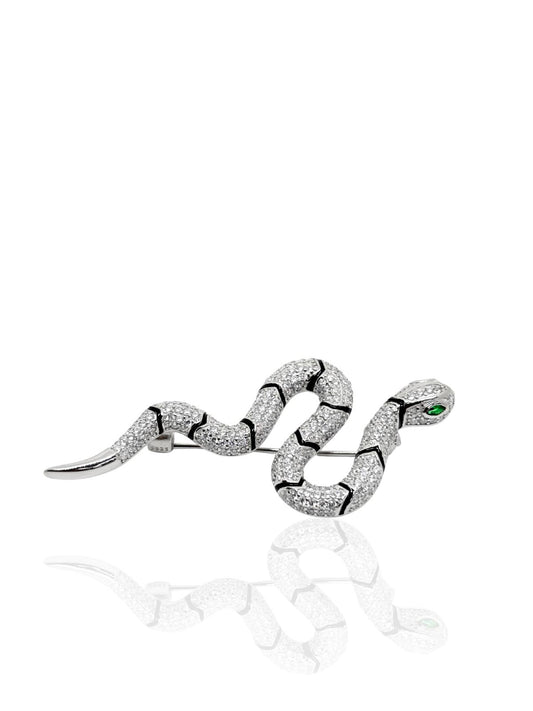 Schlangenbrosche aus Silber mit weißen Steinen 5,7 x 2,5 cm – Oya Silver