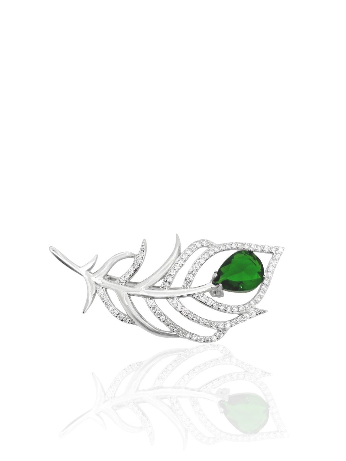 Elegante Blattbrosche aus Silber mit tropfenförmigem Naturstein 4,4 x 2 cm – 61112602 – Oya Silver – Ansicht 2