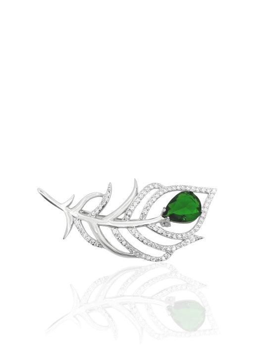 Elegante Blattbrosche aus Silber mit tropfenförmigem Naturstein 4,4 x 2 cm – 61112602 – Oya Silver – Ansicht 2