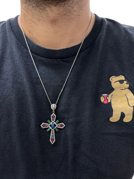 Authentische Kreuz-Halskette aus Silber mit Natursteinen – Oya Silver – Ansicht 2