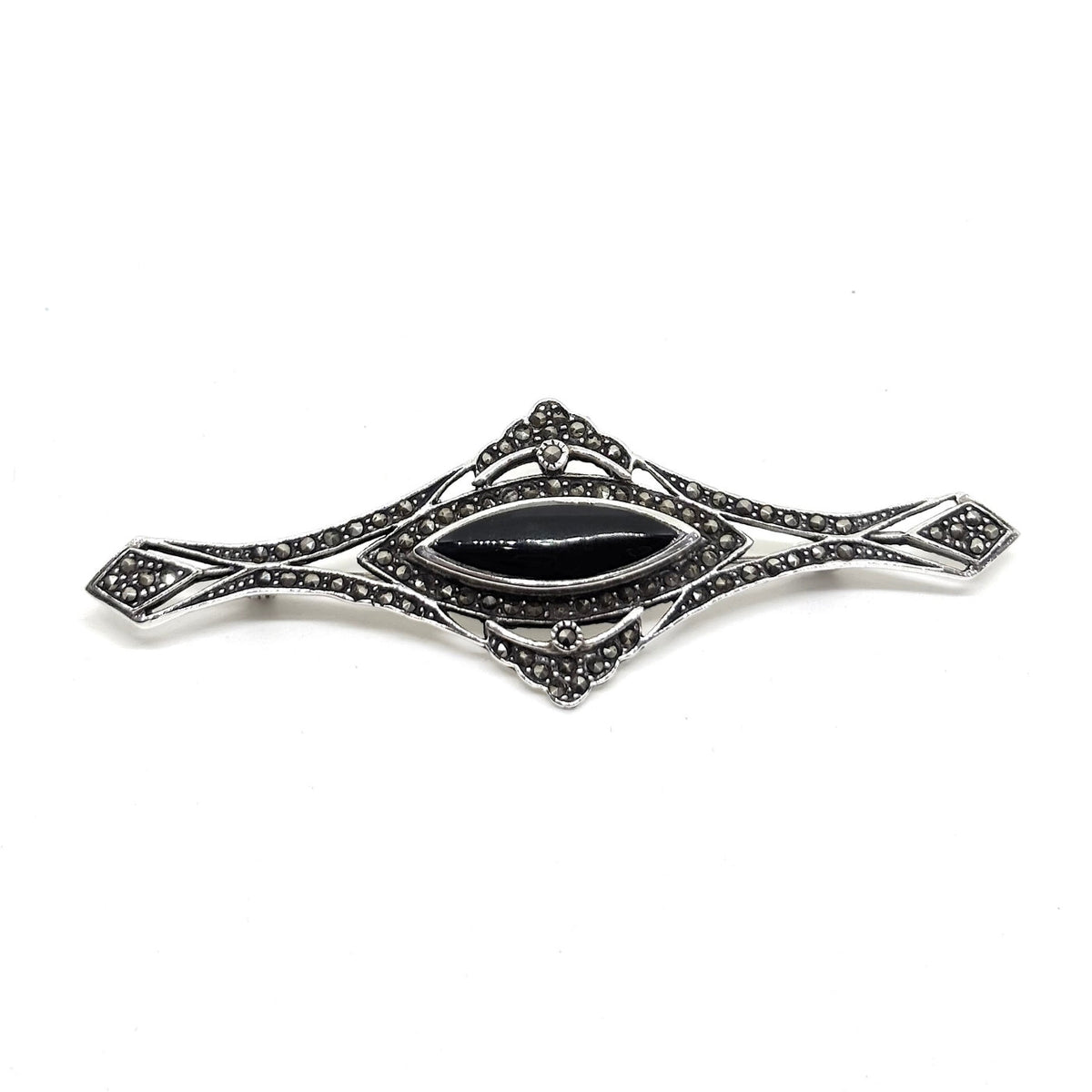 Emaillierte Silberbrosche mit Markasit – Oya Silver