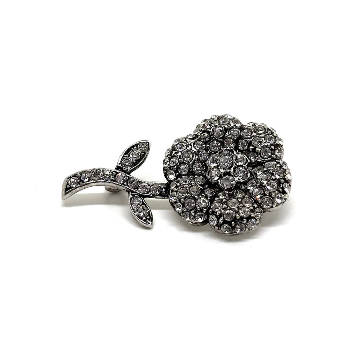 Retro-Blumenbrosche aus Silber mit Zirkon – Oya Silver