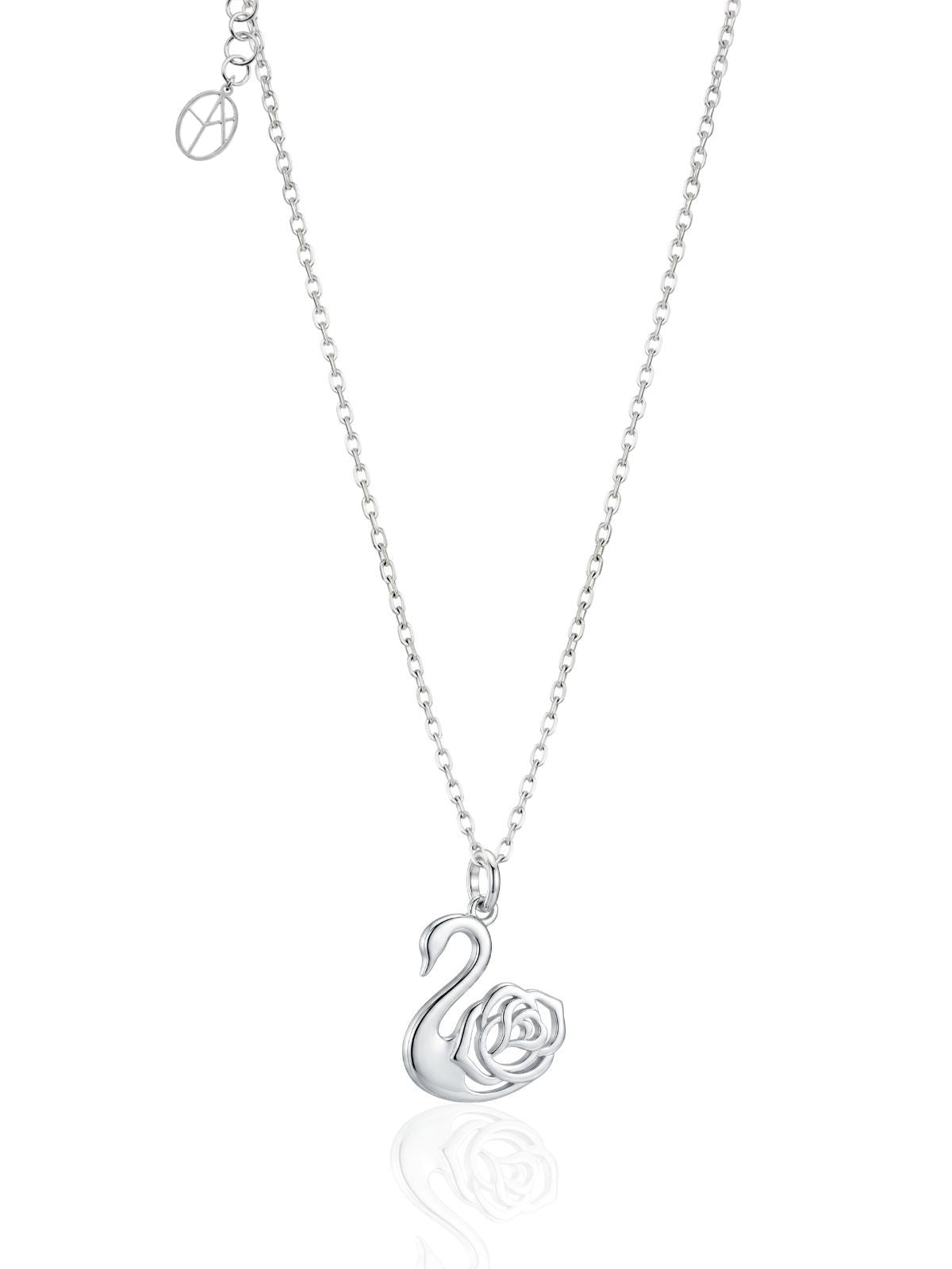 Schwan-Halskette aus Silber mit Rosenmotiv aus 925er Sterlingsilber – Oya Silver