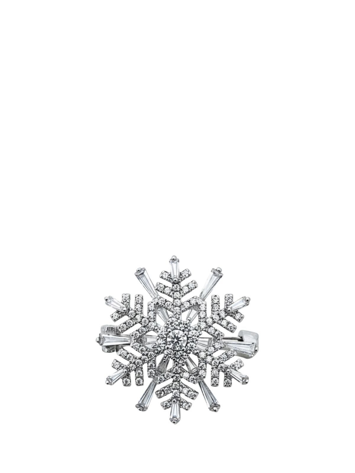 Schneeflocken-Brosche aus Silber mit weißen Baguette-Steinen 2,5 x 2,5 cm – Oya Silver