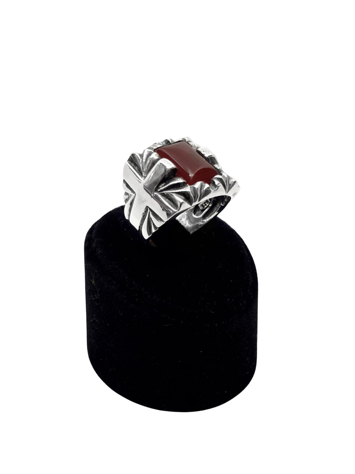 Herrenring aus Silber mit Kreuzmotiv und braunem Achat – Oya Silver