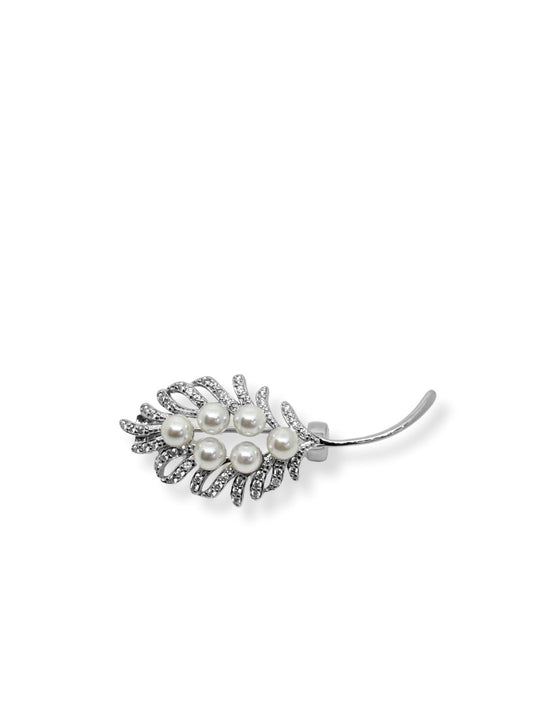 Zweigbrosche aus Silber mit Perlen 1,5 x 4 cm – Oya Silver