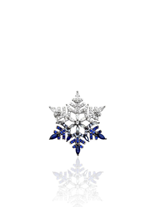 Schneeflocken-Brosche aus Silber mit dunkelblauen und weißen Steinen 2,8 x 2,8 cm – Oya Silver
