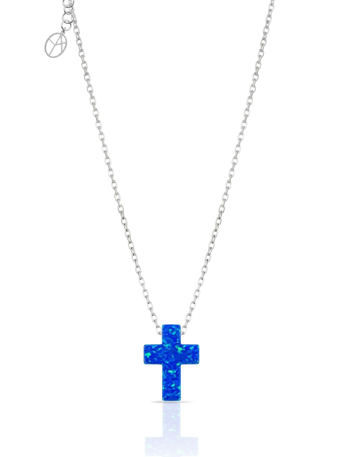 Kreuz-Halskette aus Silber mit dunkelblauem Opal – Oya Silver
