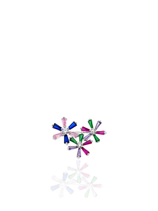 Silberbrosche mit drei Blumen und bunten Steinen 2,5 x 2 cm – Oya Silver